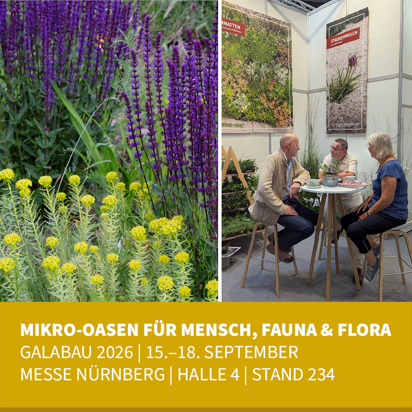 "Mikro-Oasen für Mensch, Fauna & Flora" | GaLaBau 2026 | 15.-18. September | Messe Nürnberg | Wir sind dabei! – Halle 4, Stand 234
