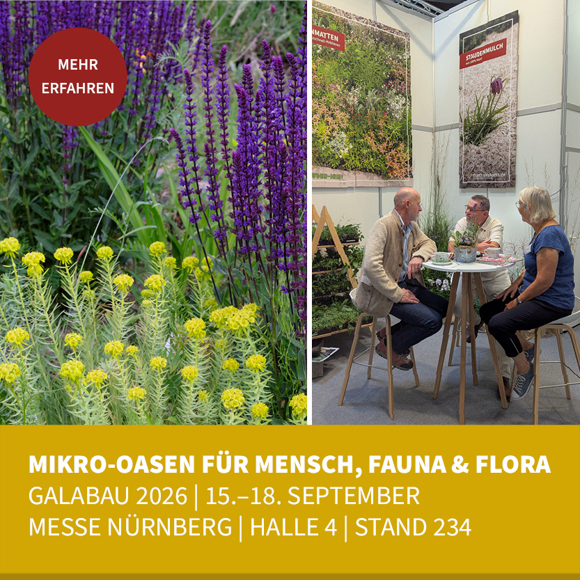 "Mikro-Oasen für Mensch, Fauna & Flora" | GaLaBau 2026 | 15.-18. September | Messe Nürnberg | Wir sind dabei! – Halle 4, Stand 234 – Mehr erfahren