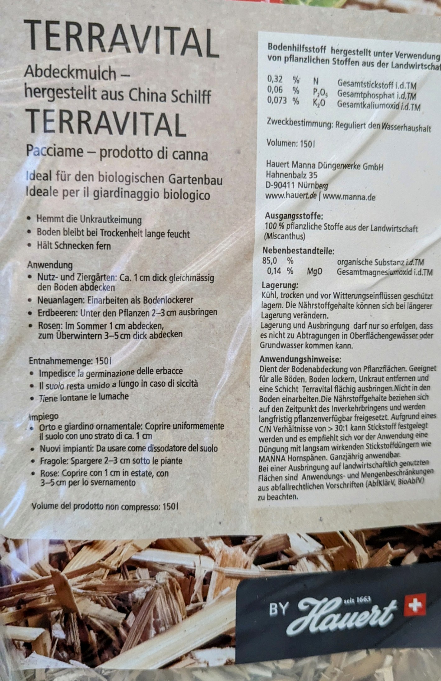 Bio-Terravital (Chinaschilf-Mulch)  150  Liter | 4-6m²